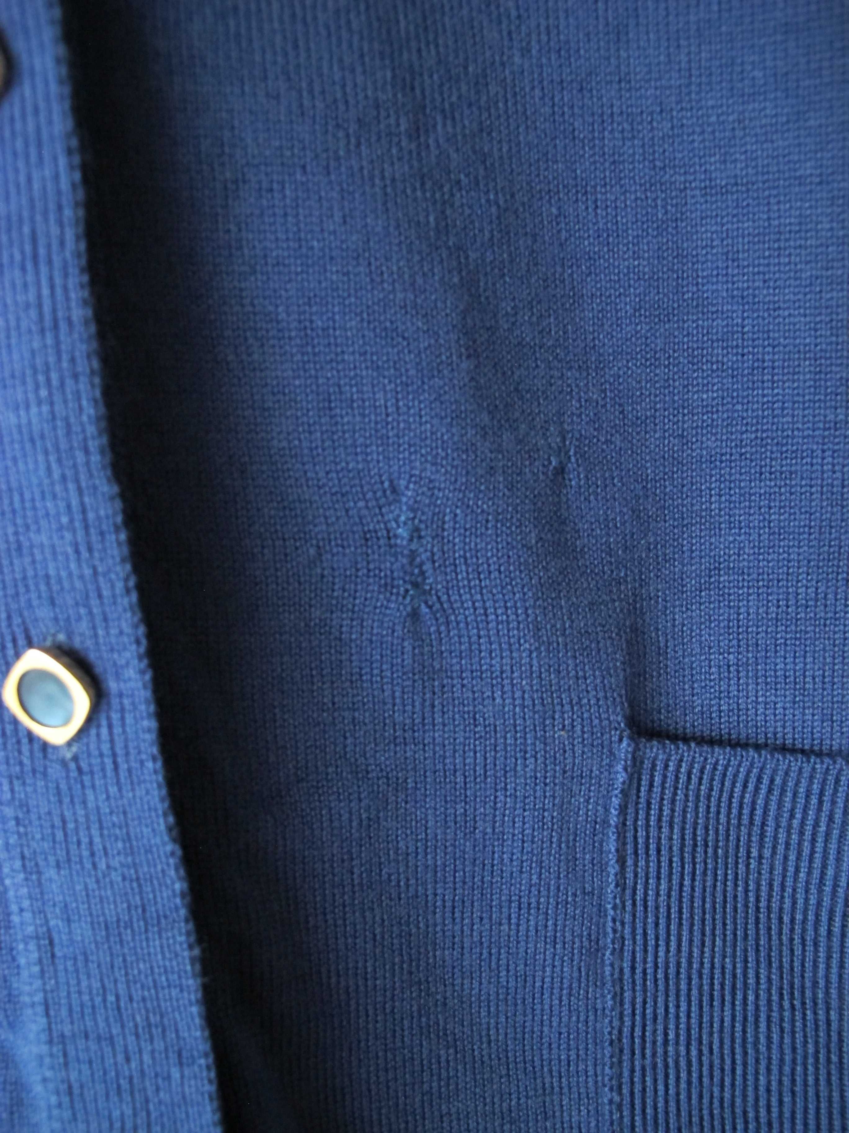 sweter damski 48/50 wełna niebieski zapinany kieszenie