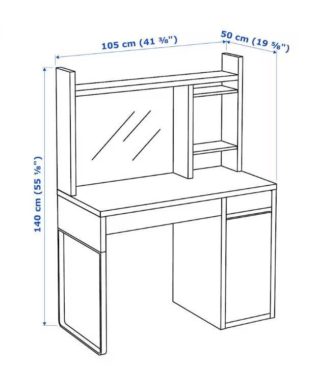 IKEA Biurko MICKE czarne z nadstawką plus półka