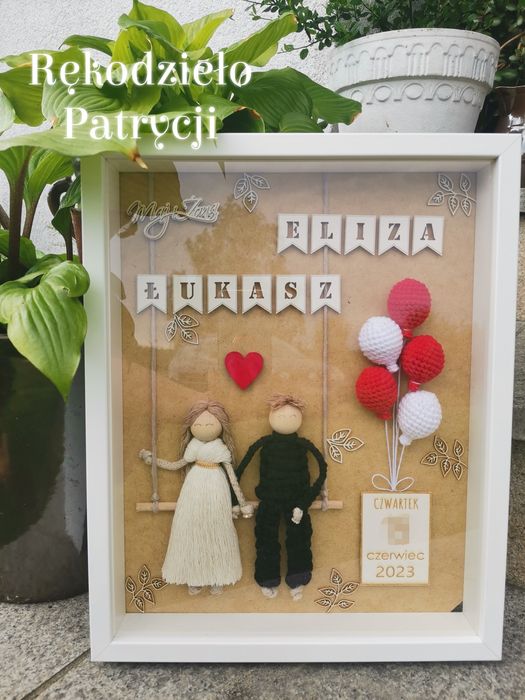 Metryczka ślubna 3D, makrama.