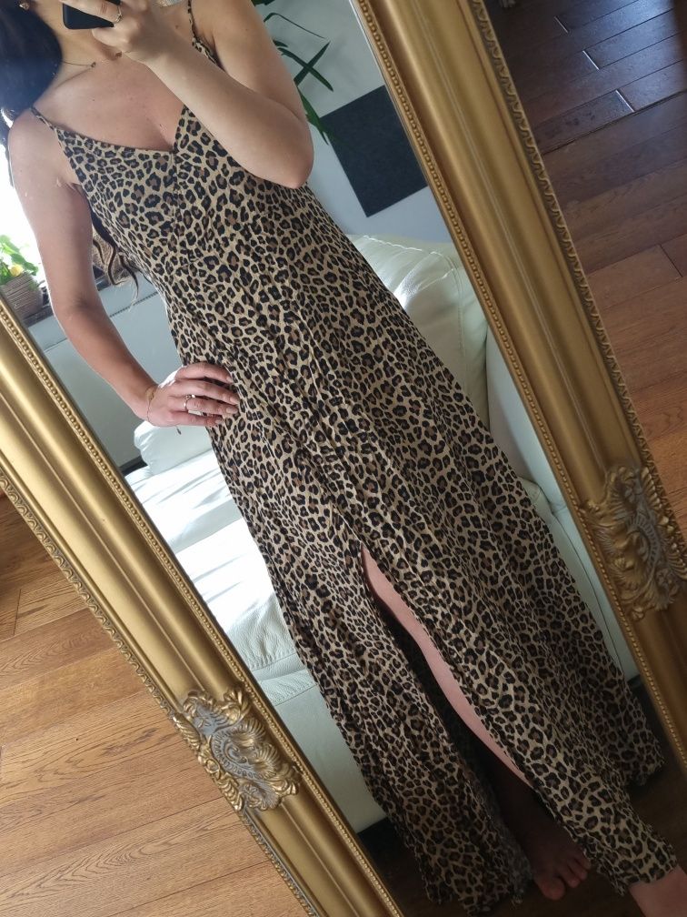 Długa letnia sukienka w panterkę z wiskozy H&M r. M/L