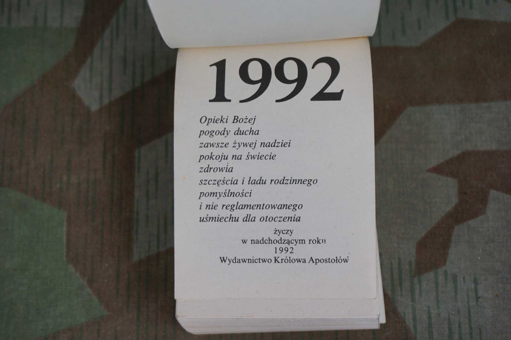 Kalendarz zdzierak zdzierany  listkowy 1992