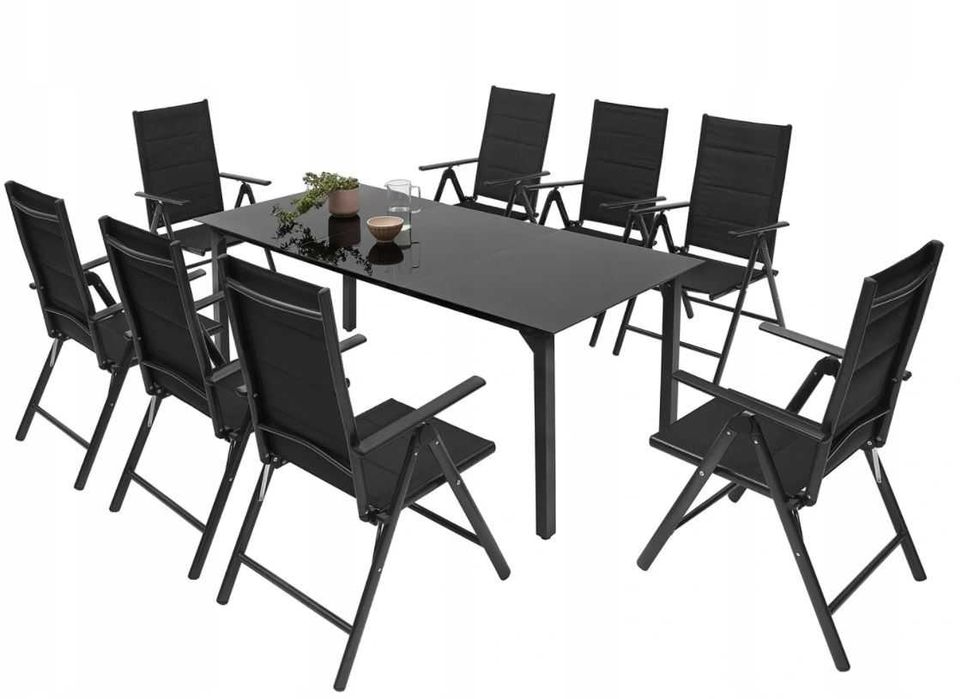 Meble Ogrodowe Zestaw Tarasowy Szklany STÓŁ + 8 KRZESŁA Komplet