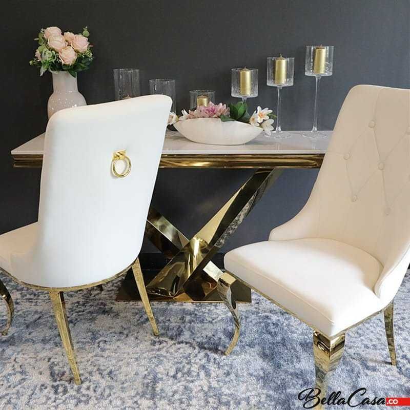 Krzesło glamour Antonio Gold z kołatką pikowane guzikami