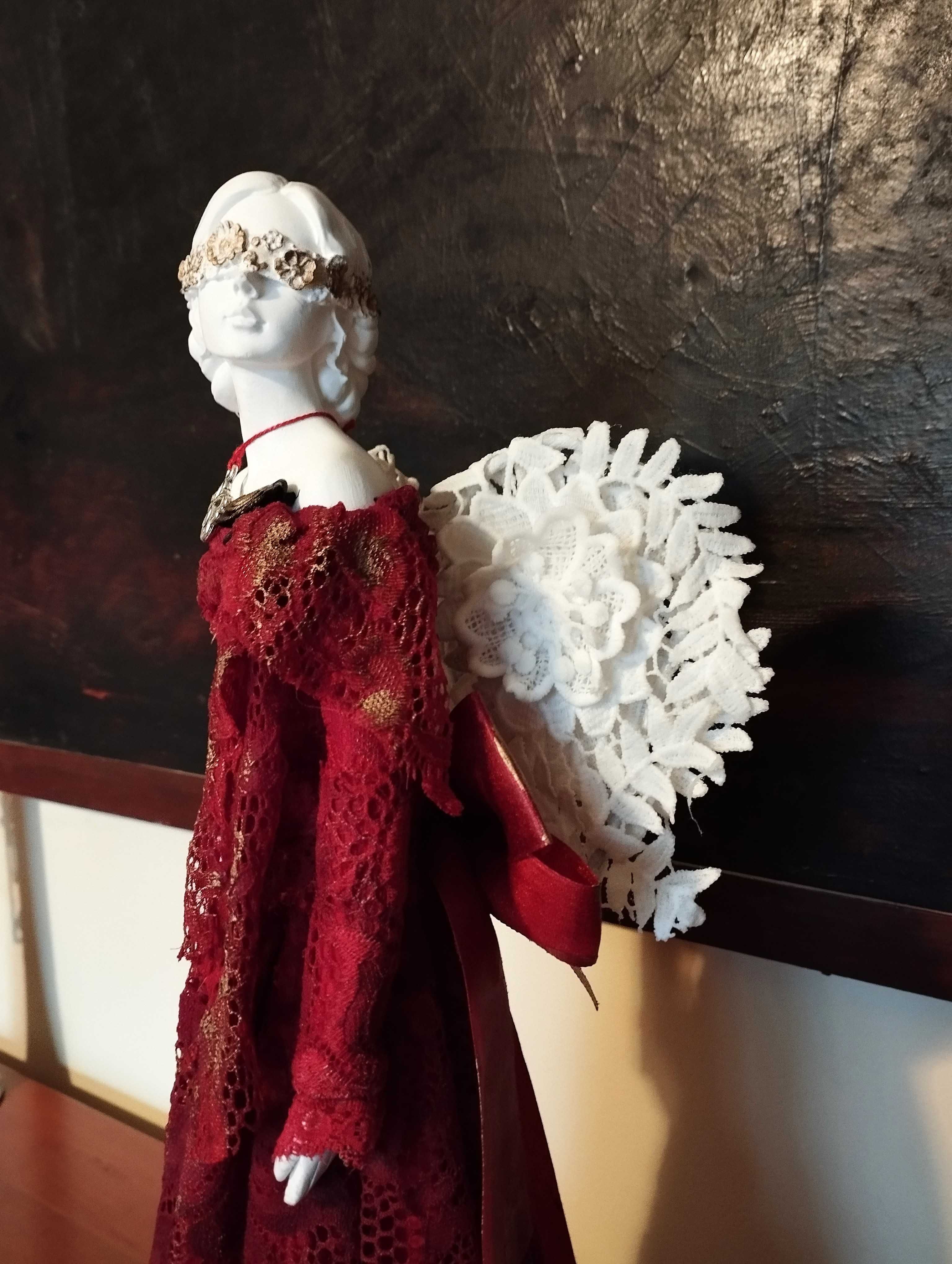 Rezerwacja Anioł burgundowy,figurka rzemiosło handmade powertex 45cm