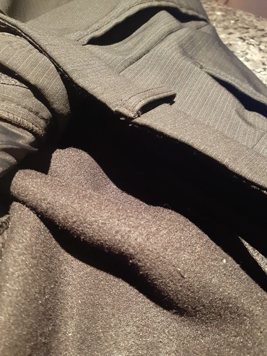 Spodnie czarne prl 56 ocieplane polar paski wełna męska vintage mechta