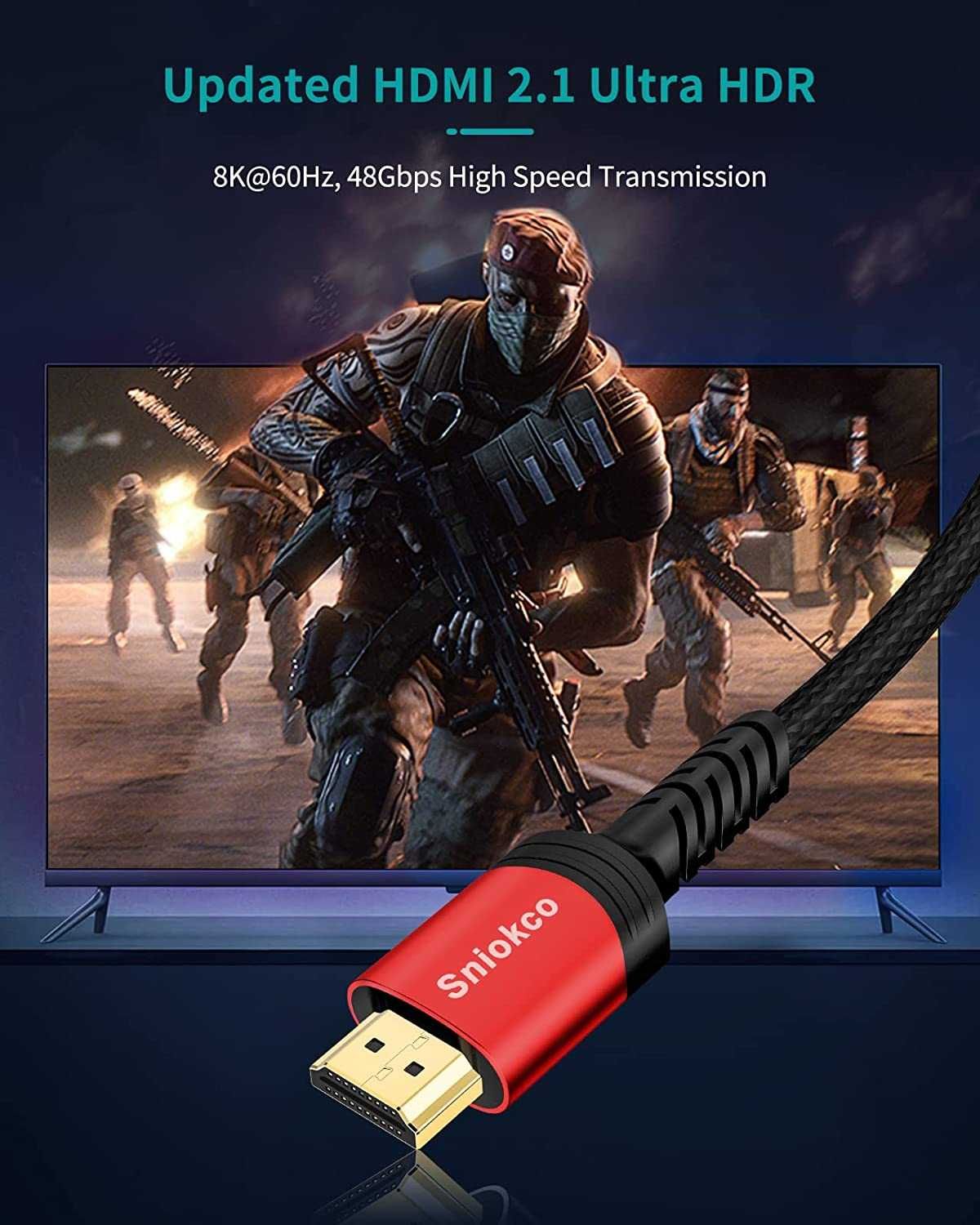 Kabel 8K HDMI 2.1 1M, Z Certyfikatem Sniokco Ultra High Speed ​​48Gbps