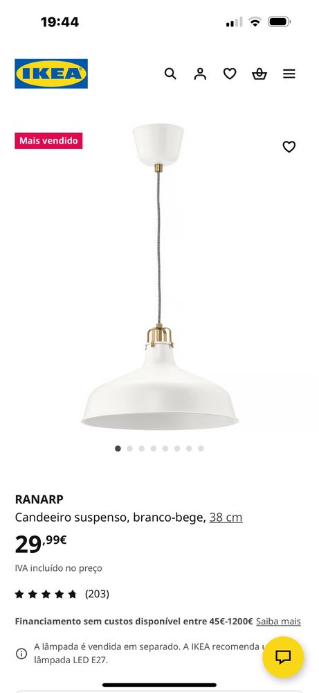 Candeeiro Ikea (meses de uso)