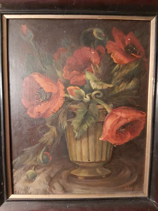 Piękny obraz olejny maki .Lata 80