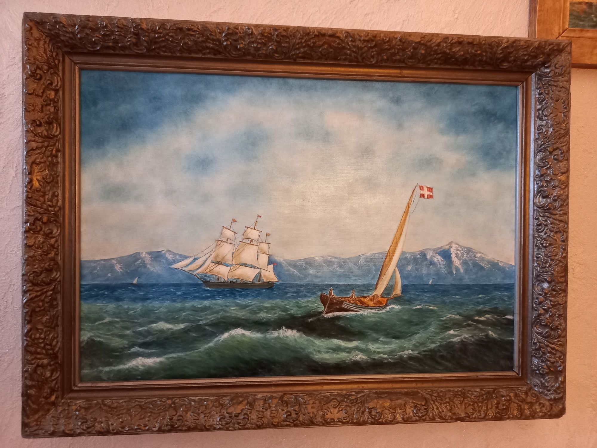 Картина "Лоцманская лодка и парусник"