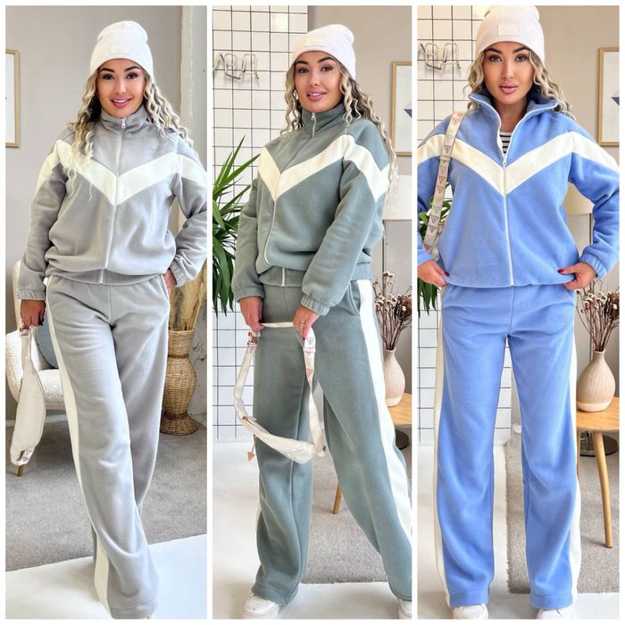 Костюм жіночий теплий флісовий штани і кофта зіп худі з білими вставка