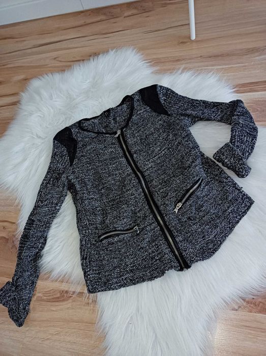 Sweter damski czarny melanż szary sweterek rozpinany 40 L