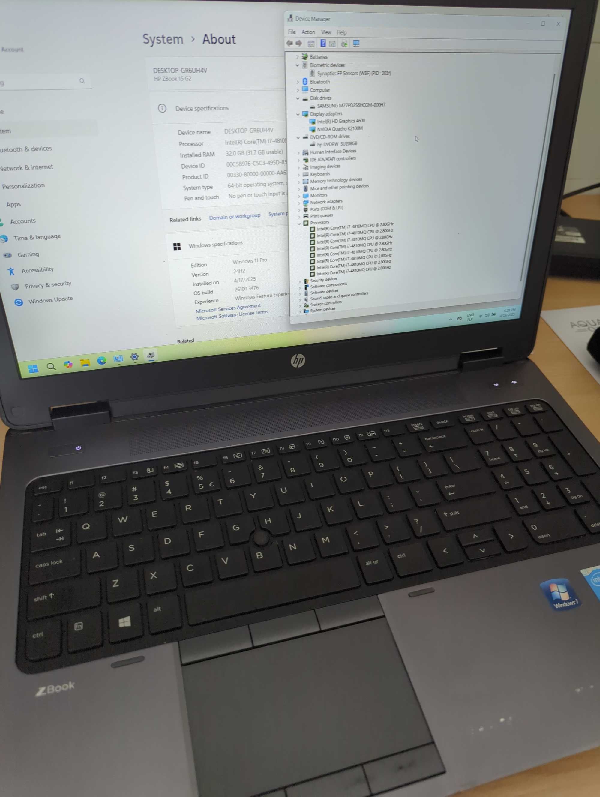 Laptop HP ZBook 15 G2 i7-4810MQ, 32GB Windows11 PRO + stacja dokujaca