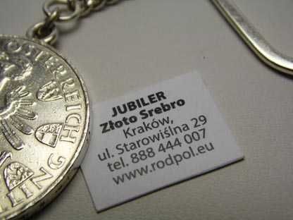 Srebrny brelok z monetą 50 szylingów 1959r. Austria