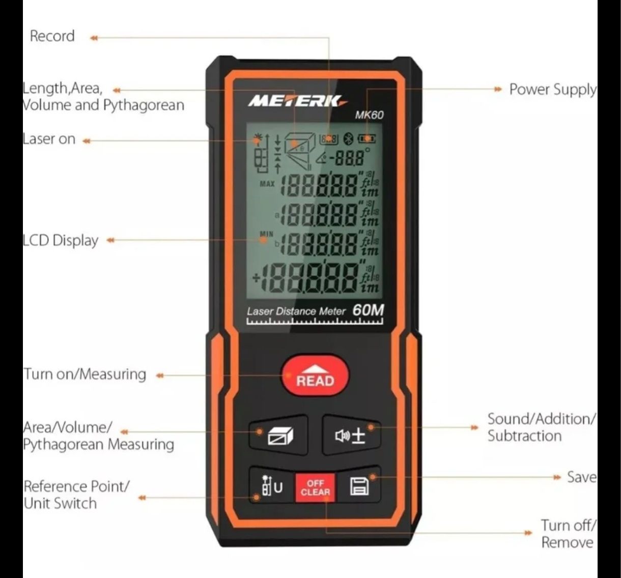 Medidor distância laser Meterk 60m