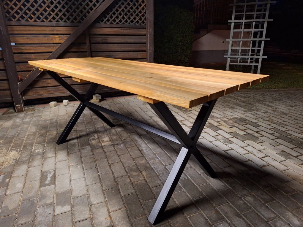 Stół ogrodowy drewno, metal ( 2 szt.)
