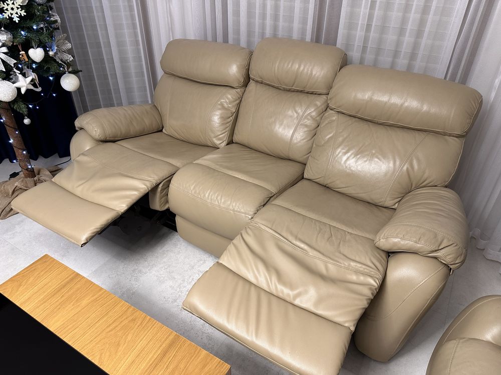 Kanapa + 2 fotele skórzane z funkcją relax komplet wypoczynkowy