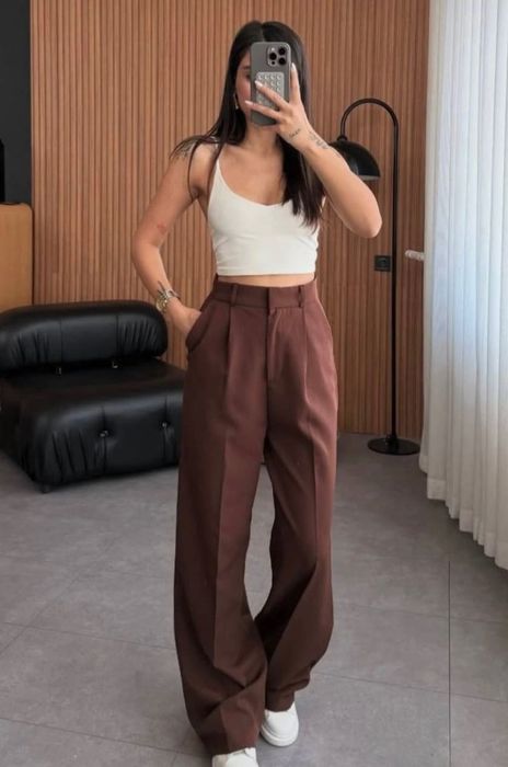 Широкі брюки шоколад/S