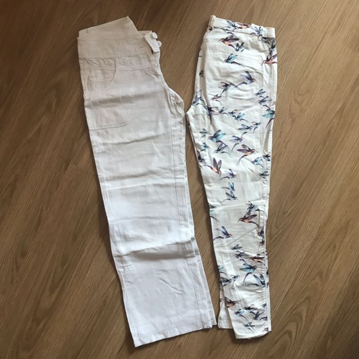 Calças brancas linho e estampada