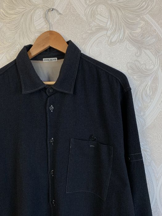 Черная шерстяная рубашка с длинным рукавом овершот stone island aw2009