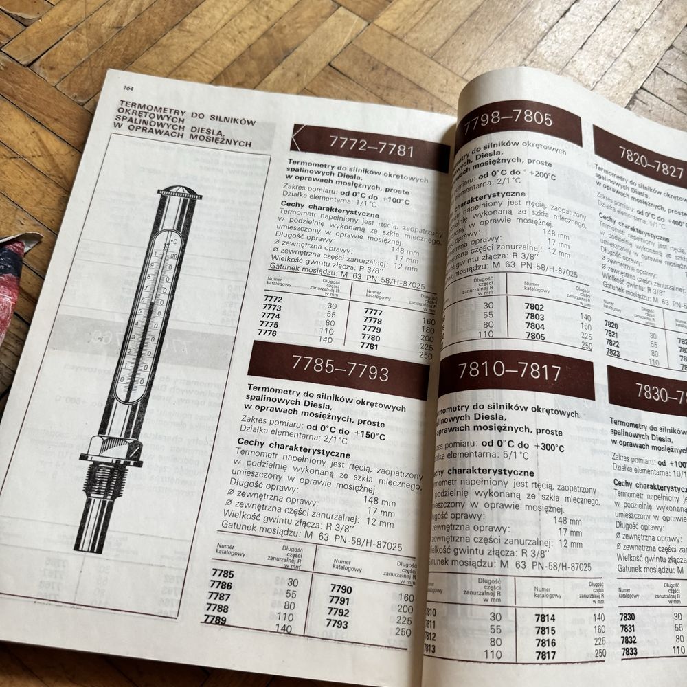 Stary katalog termometrów areometrów szklanych prl 1976 laboratorium