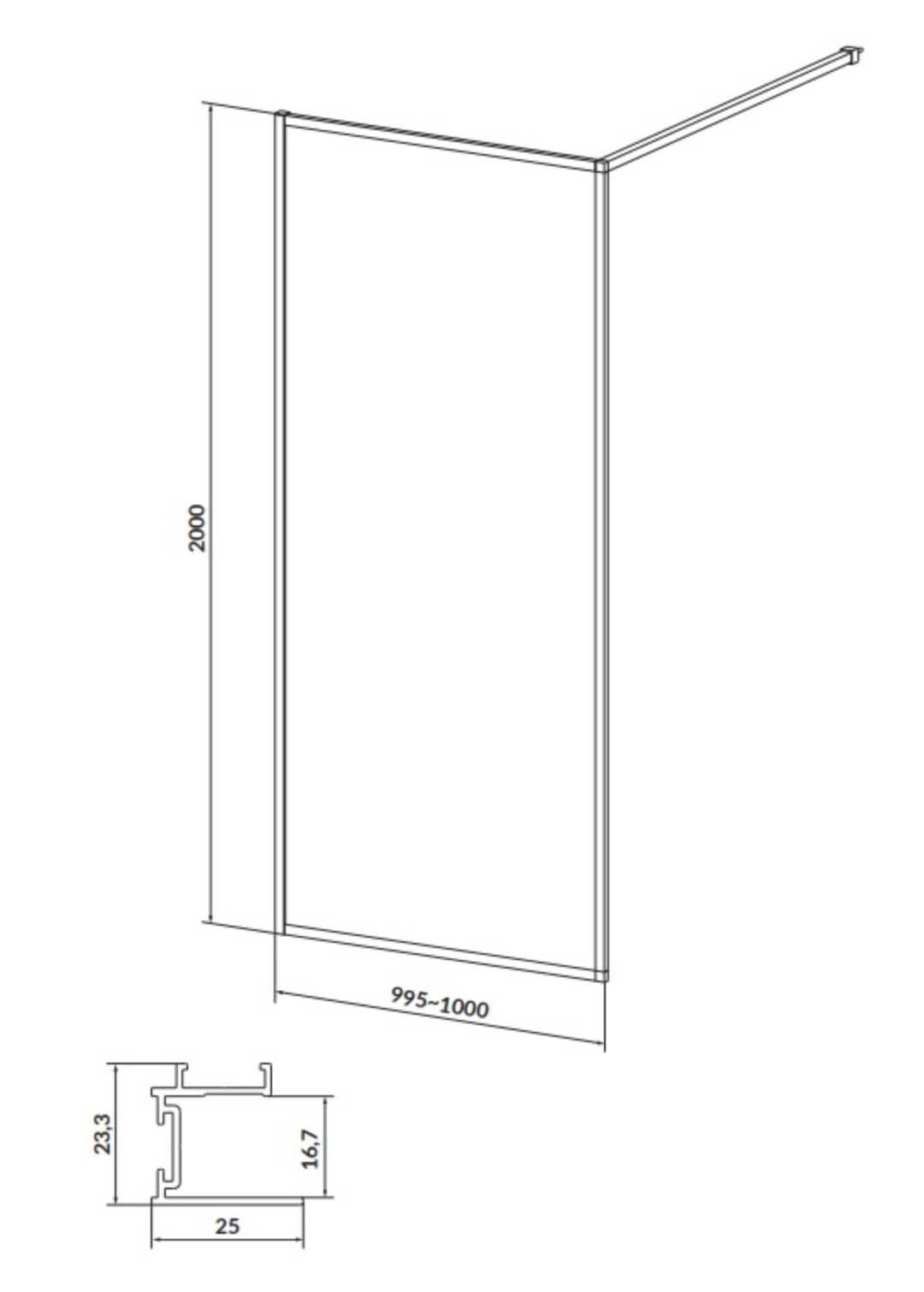 Kabina prysznicowa Cersanit Larga 100x200 S932139 walk-in