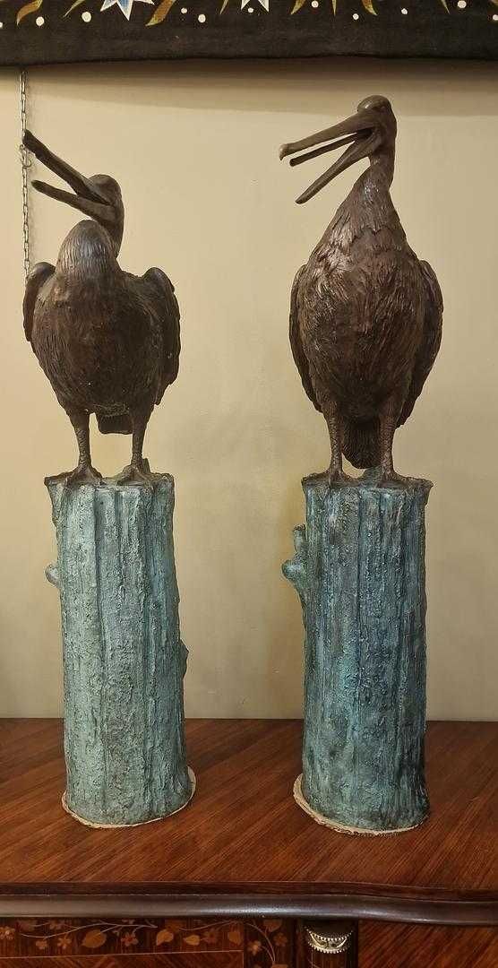 Escultura Fonte Par de Pelicanos em Bronze Patinado, Itália Século XX