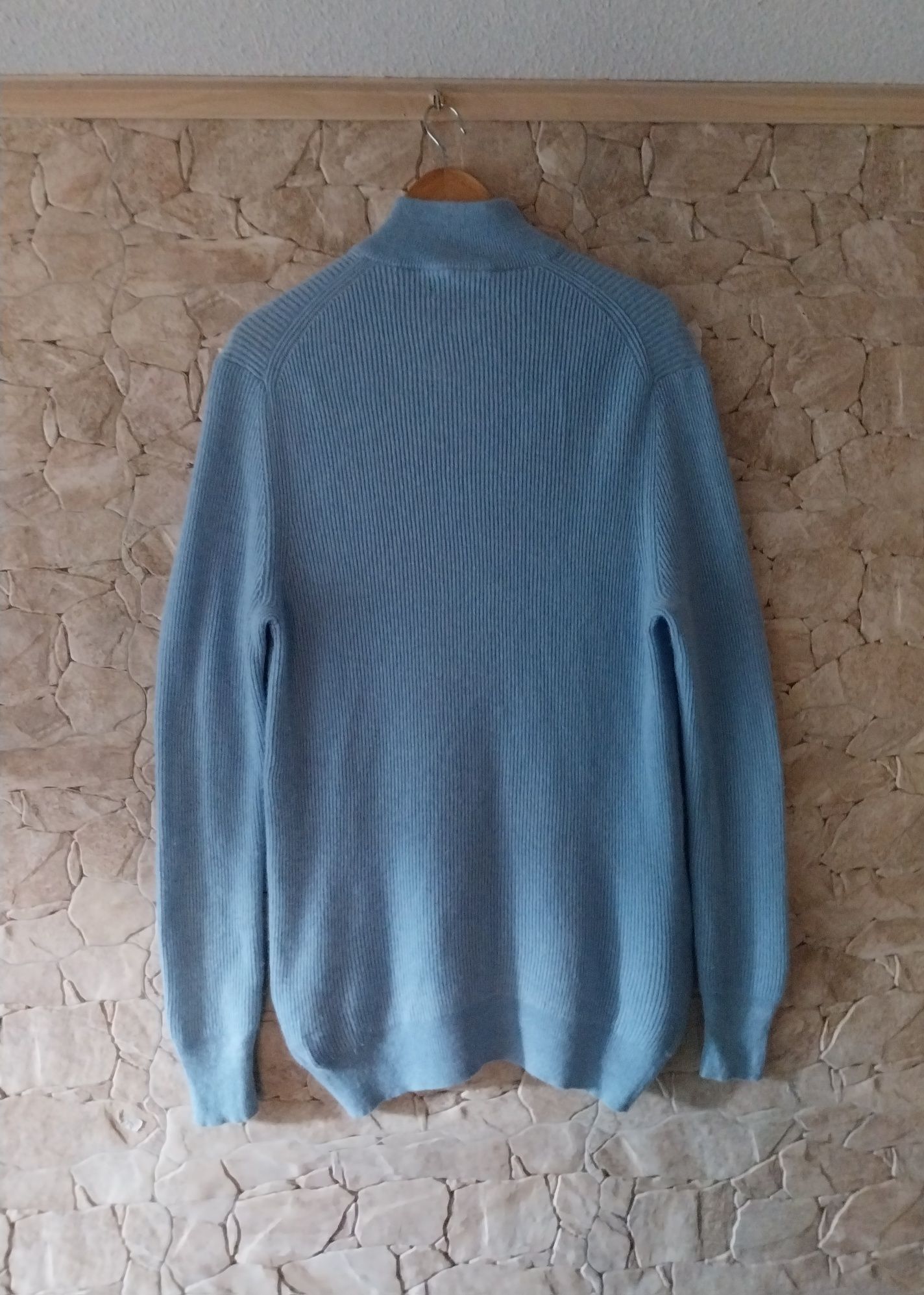 Prążkowany sweter męski jasnoniebieski kaszmir 100% XL