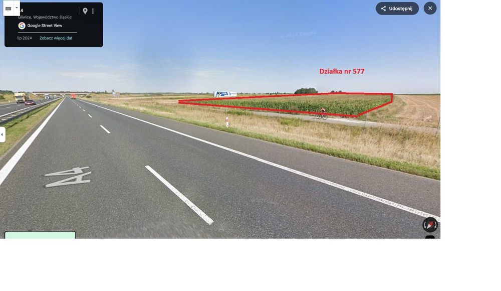 Działka Gliwice Ostropa obok A4 - 4,34 HA - 5 UPC 1,2 HA + rola