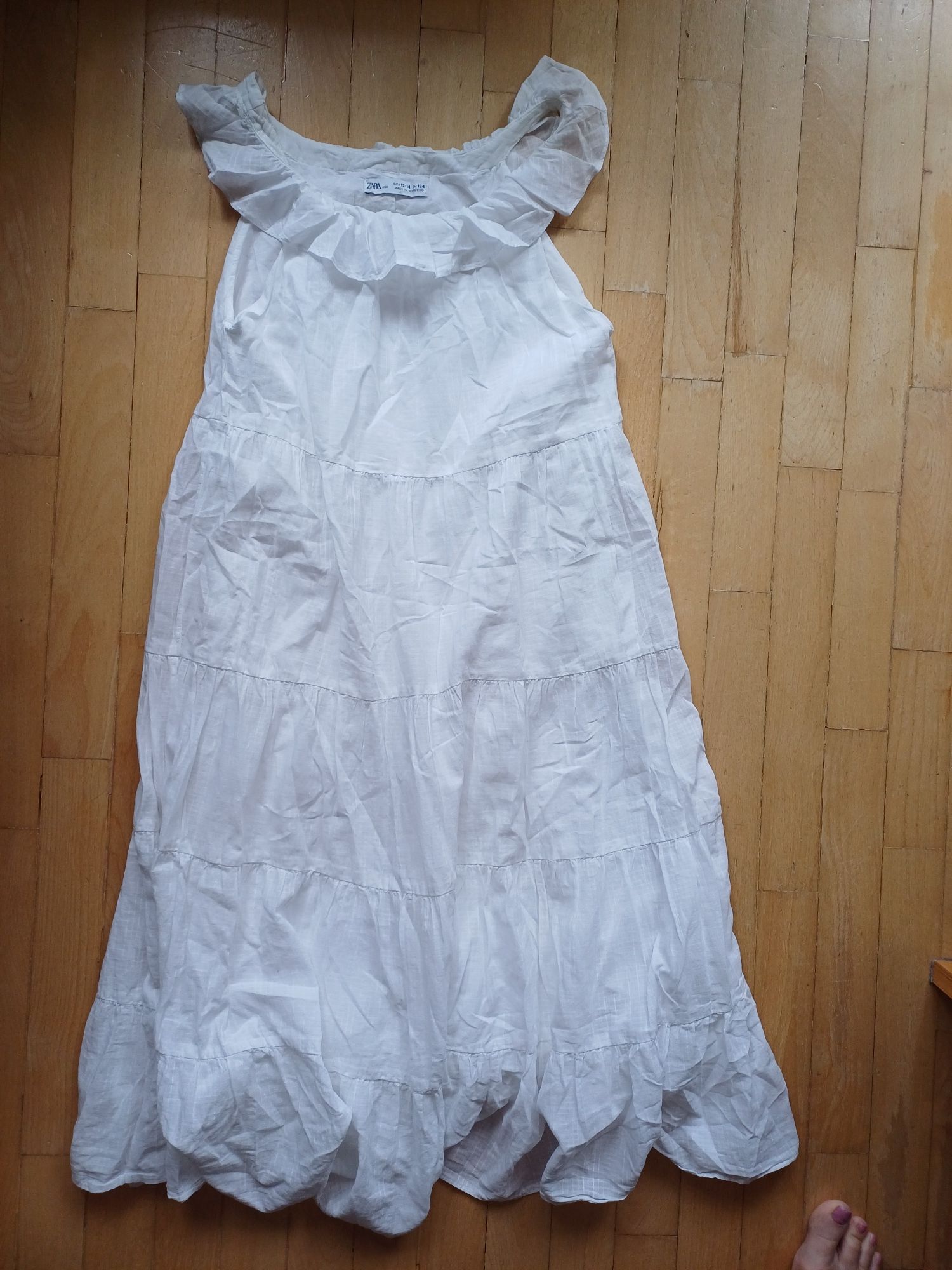 Sukienka Zara Kids biała letnia zwiewna 164