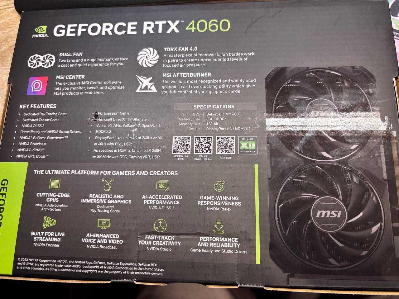 Nvidia GeForce Msi RTX 4060 OC ventus 2x black 8gb gddr6