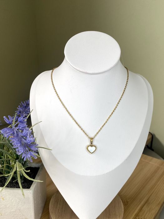 colar coração madrepérola aço