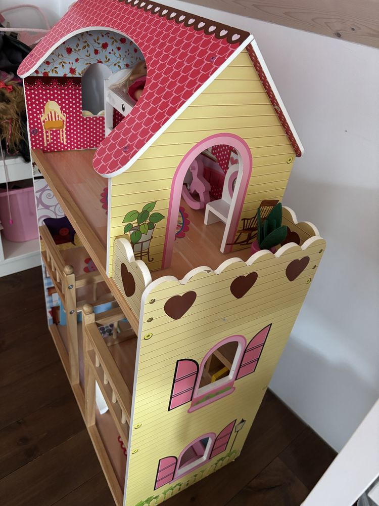 Drewniany domek dla lalek barbie, lalka akcesoria