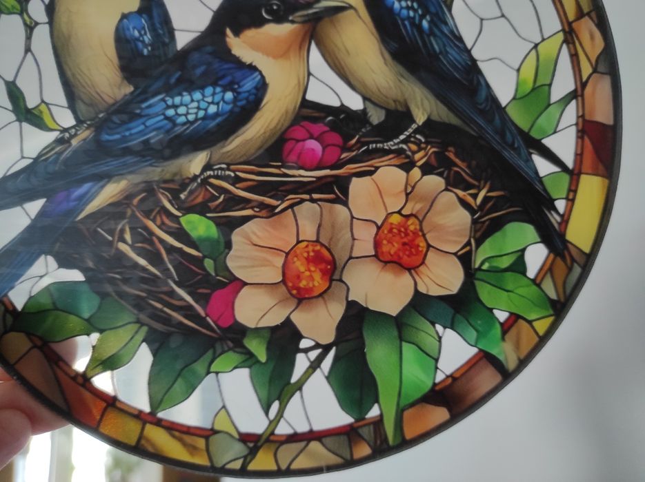 Nowy witraż witrażyk dekoracja okienna jaskółki