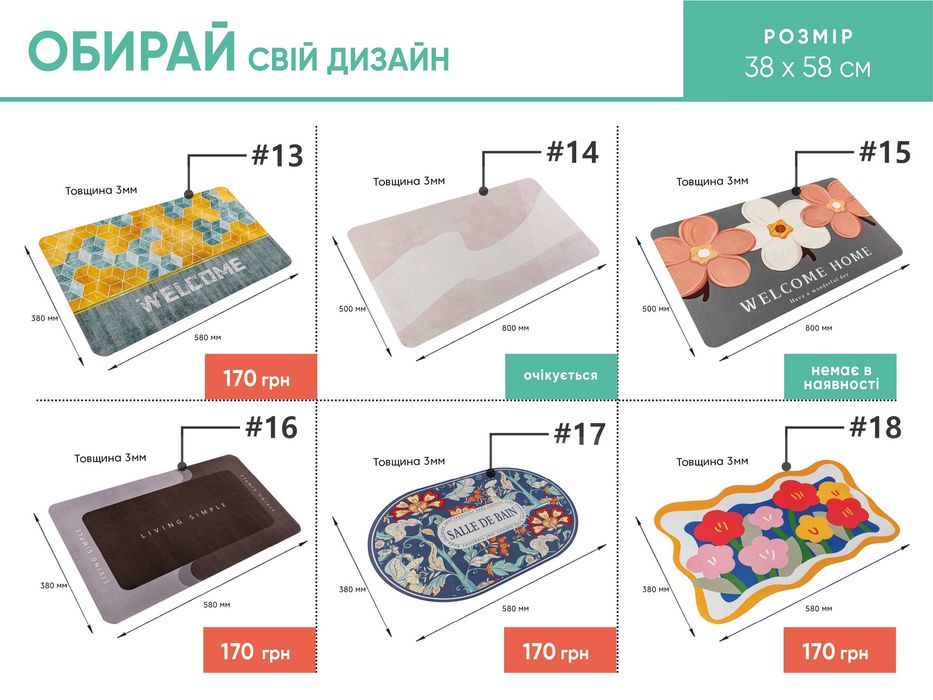 Водопоглинаючий килимок в коридор, ванну або для годування тварин