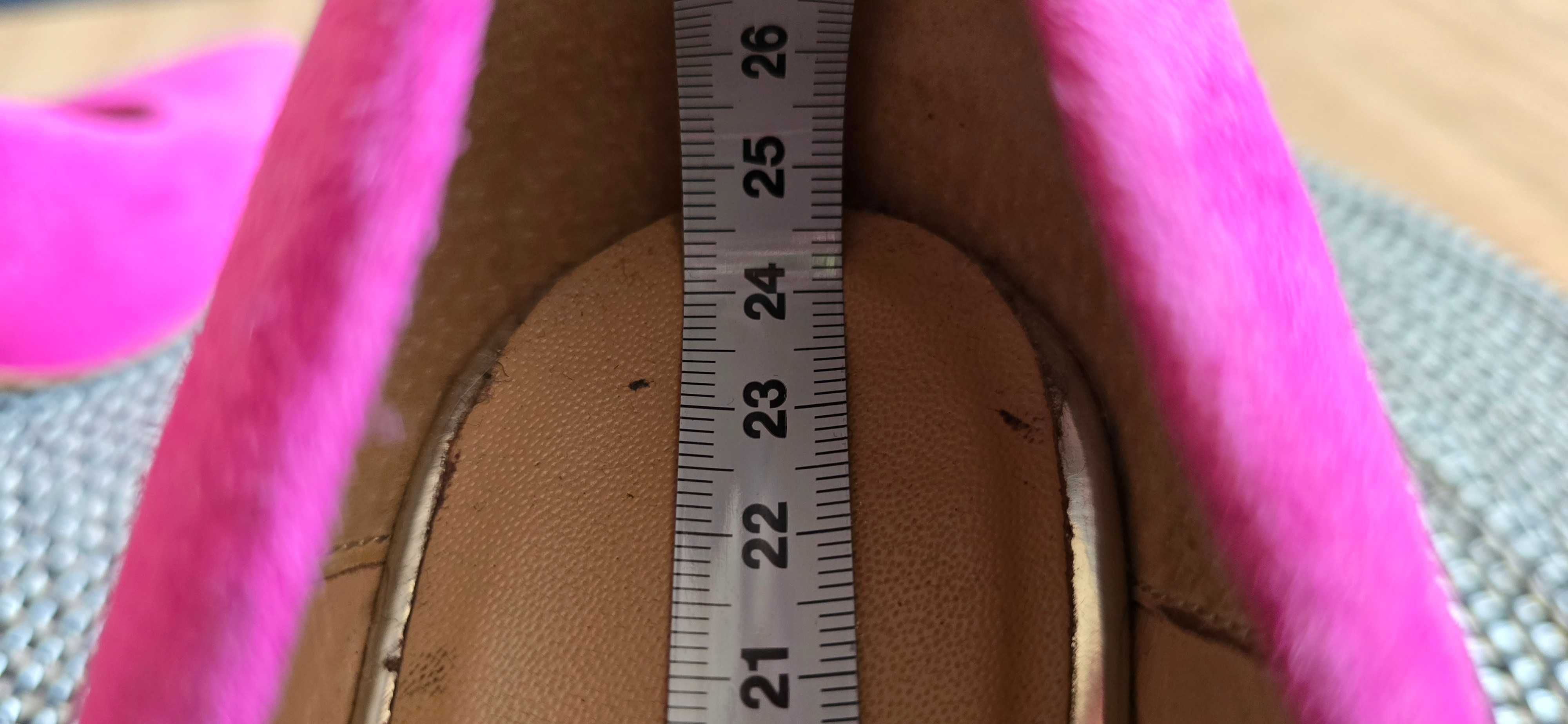 Buty damskie skórzane R.Polański, polskie, różowe szpilki, r.38, ideał