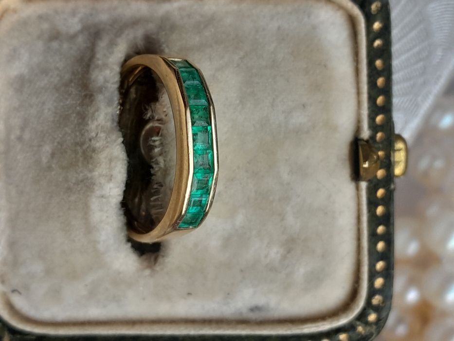 R.17 Piękny Pierścionek Obrączka Szmaragdy Złoto 585 Certyfikat