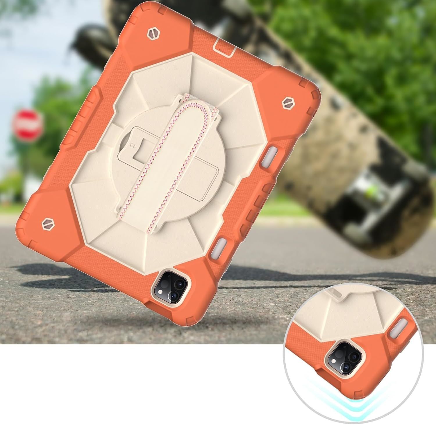 Etui do iPad Air 4/5 10,9” z Podstawką i Paskiem na Ramię Pomarańczowe