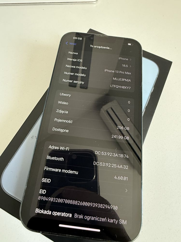 iPhone 13 Pro Max 256gb Sierra Blue Idealny Oryg Bateria 93%