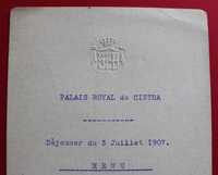 Rainha D. Maria Pia 1907 Palácio Real de Cintra menu (Reservado)