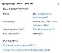 Kino Domowe LG HT- 805 SH Gwarancja