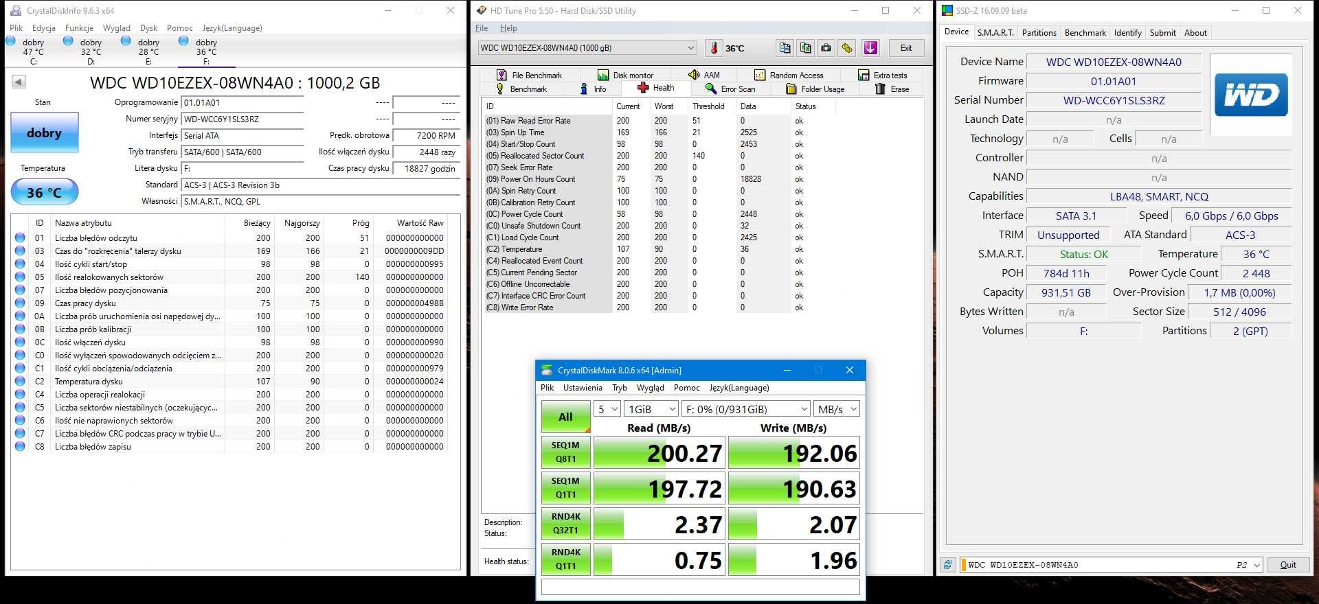 Dysk HDD 1TB WD Blue WD10EZEX 7200RPM 64MB Cache – Testowany, sprawny