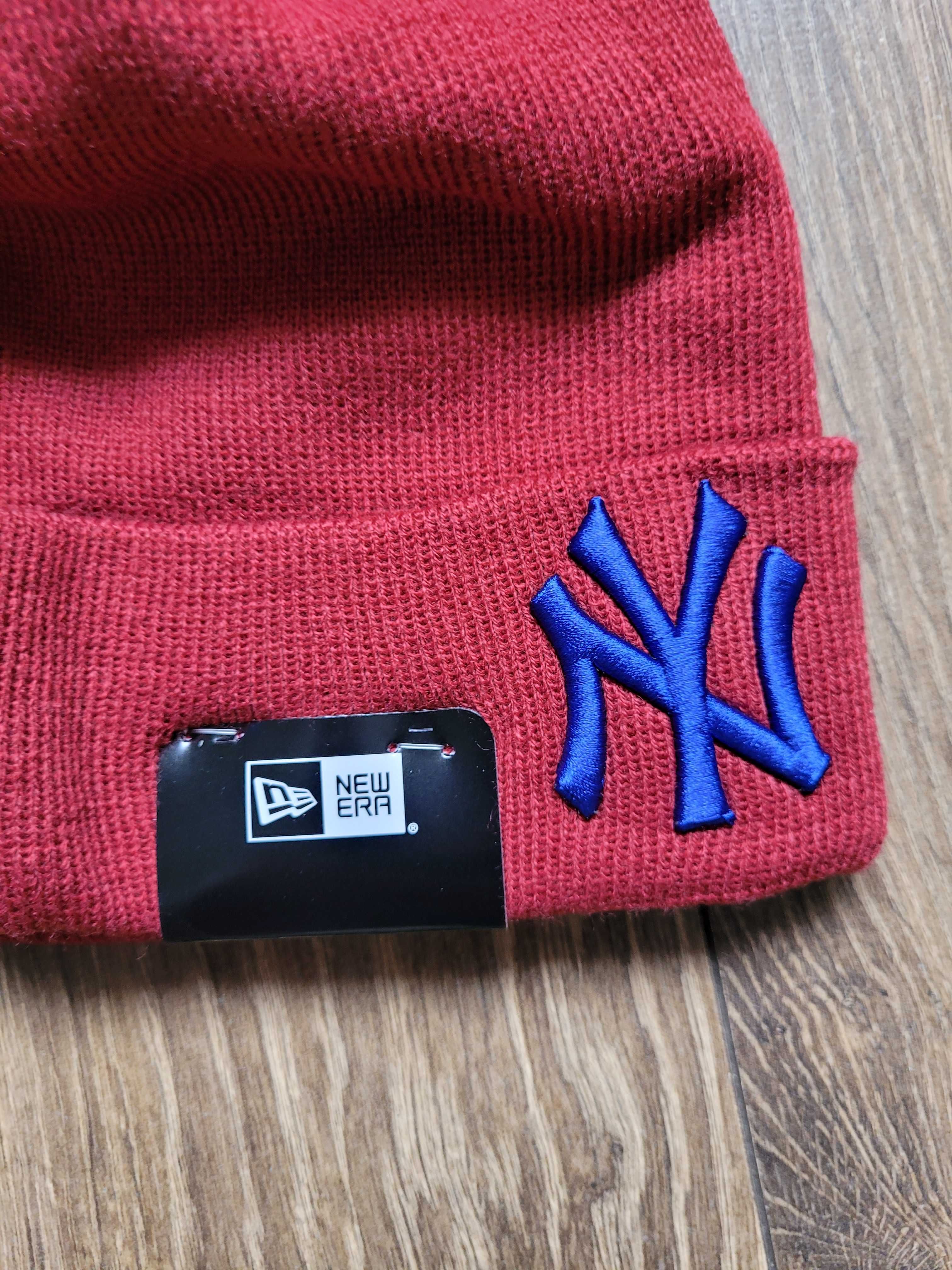 czapka beanie New Era New York Yankees zimowa czerwona z logo NOWA