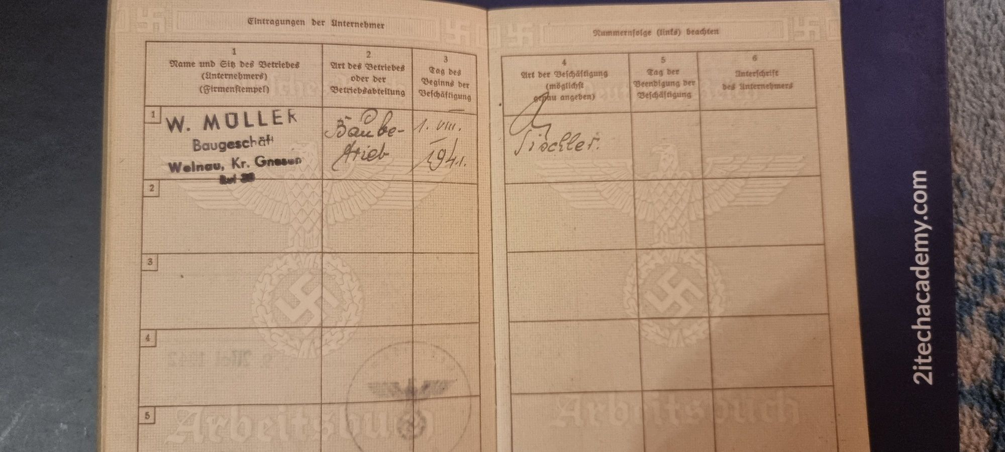 Arbeitsbuch 1942 Gnesen obecnie Gniezno 3 Rzesza