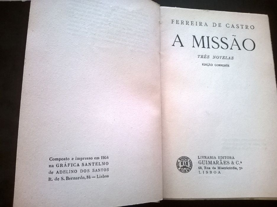 "A Missão" (+ 2 Novelas) - Ferreira de Castro