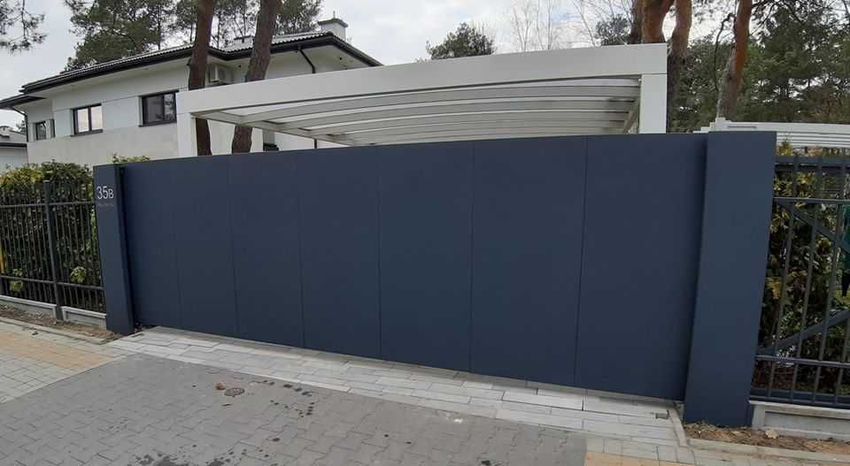 Ogrodzenie frontowe aluminiowe. Brama przesuwna automatyczna. Komplet!
