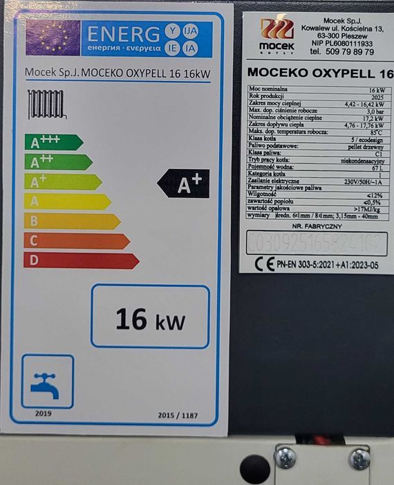 Kocioł na pellet, Drewno Moceko OXYPELL 16kW, piec dotacje OD RĘKI ZUM