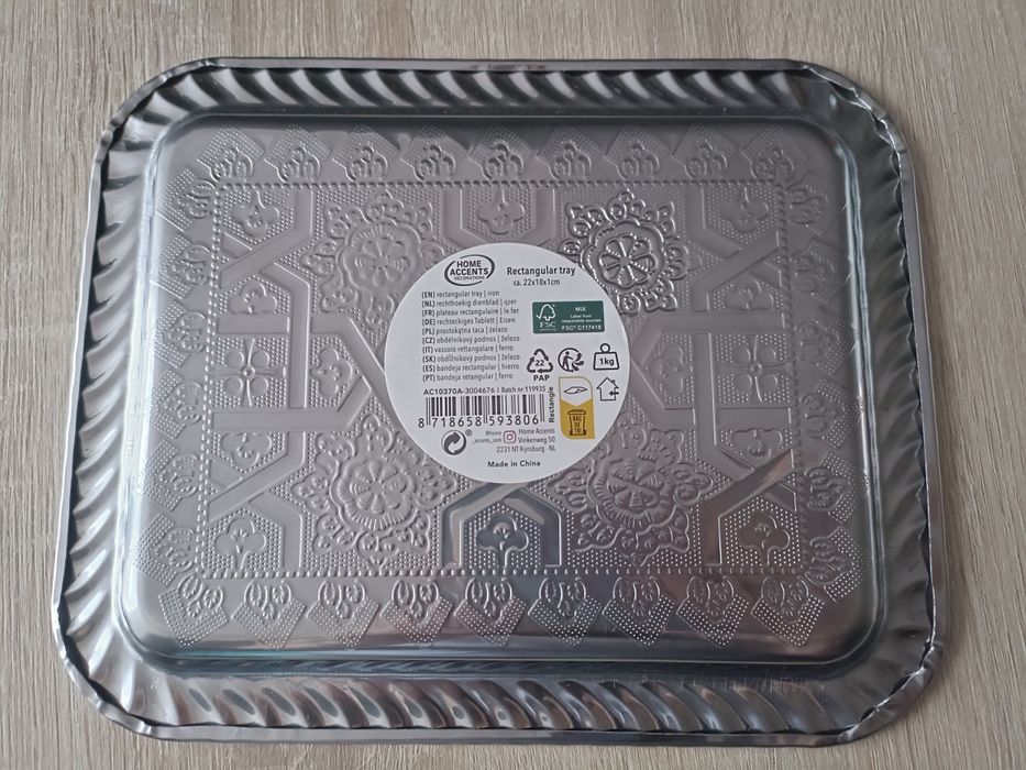 Taca Dekoracyjna srebrna Mała 22x18 Zdobiona Home Accents Glamour