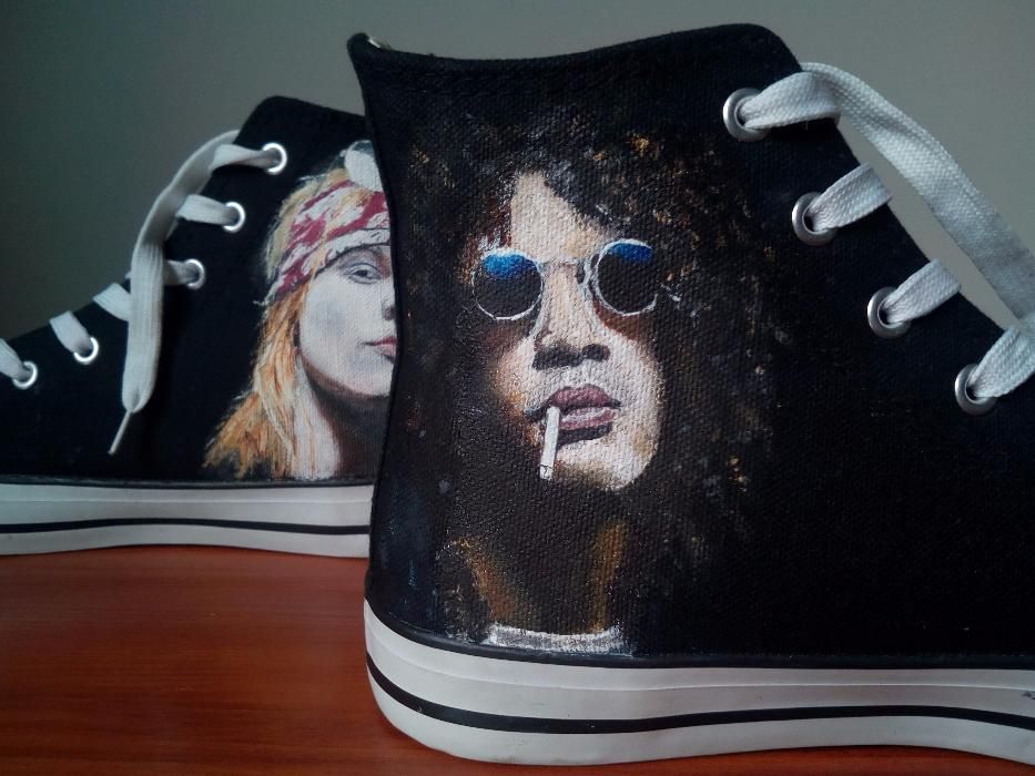 Trampki wysokie czarne 44 Guns N' Roses ręcznie malowane converse