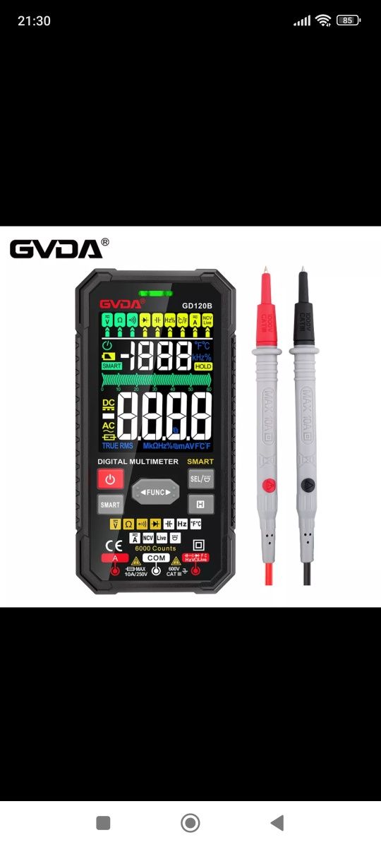 Мультиметр GVDA 120B SMART DIGITAL DC/AC , TRUE RMS, Термопара тип-К