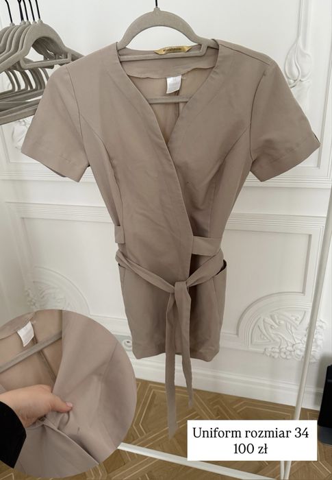 Uniform fartuszek beżowy kosmetyczny fartuch ubranie robocze bez 34